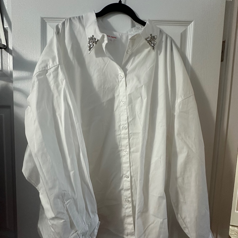 Joe Fresh White Button-Up Shirt with Rhinestone Collar – Size 3X – Never Worn